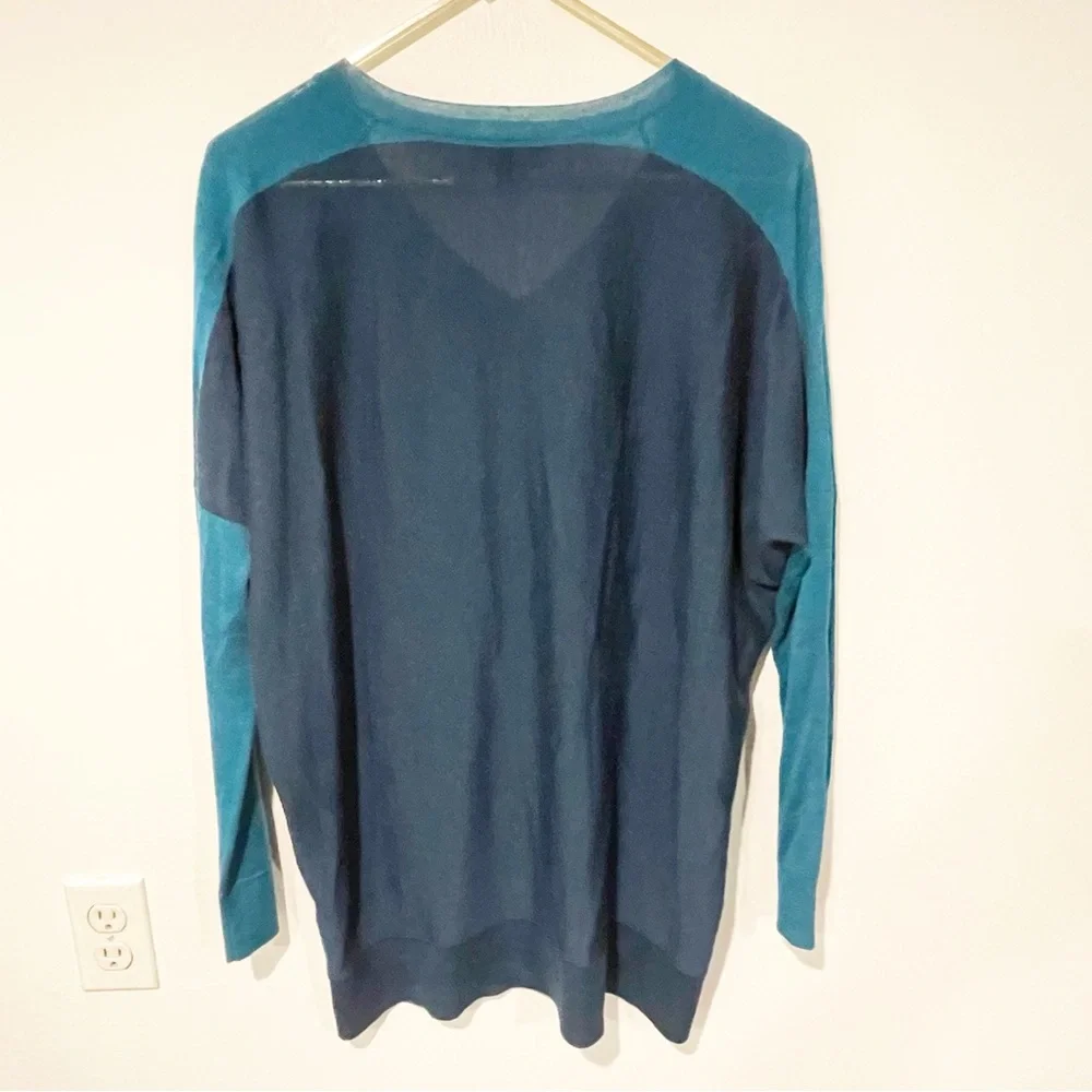 EILEEN FISHER Medium Arctic Green Blue Royal Alpaca Colorblock‎ High Low Sweater